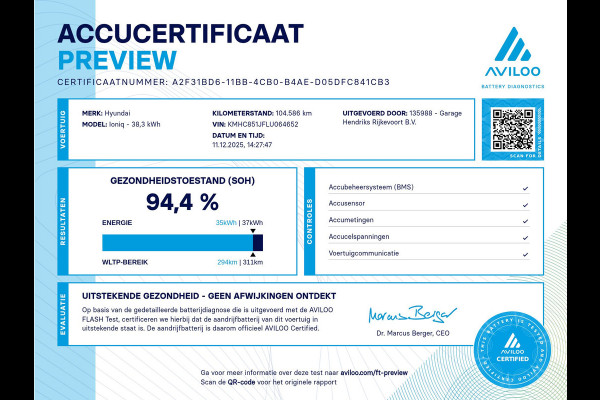 Hyundai IONIQ Comfort EV 38 kWh | SOH: 94,4% | 311km WLTP | Climate | Adaptive CC | Full LED | Navi | occasion