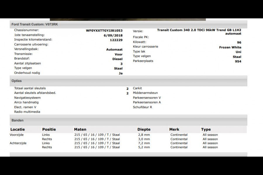 Ford Transit Custom 340 2.0 TDCI Euro6 Automaat 131PK H2 Trend 3Pers. *ideaal voor Camper* Navigatie / Pdc./ Airco / Safety&Comfort pack / Driver assist  / Stoelverwarming / / Apk 12-2026