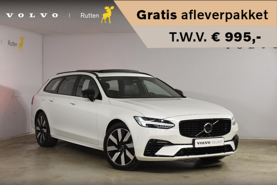 Volvo V90 T8 455PK Automaat Plug-in Hybrid AWD Ultra Dark / Navigatie / 360 Camera / Harman Kardon / Stuur & Stoelverwarming / Gelaagde Zijruiten / LM Velgen / Trekhaak