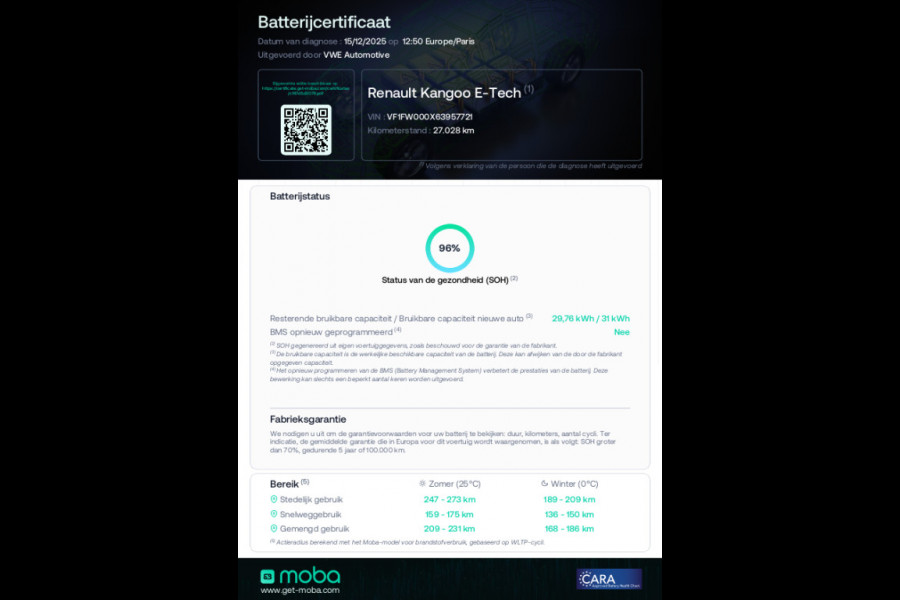 Renault Kangoo Z.E. 33 S.O.H 96% ( Koopaccu ) 209 Km rijbereik AIRCO SCHUIFDEUR CRUISE CONTROL PDC
