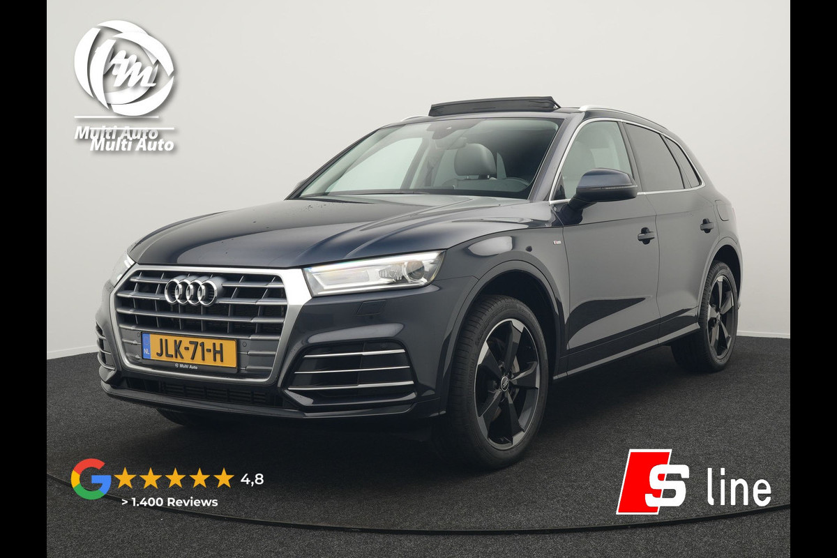 Audi Q5 50 TFSI e quattro S Line Plug In Hybrid 299pk Dealer O.H. PHEV | Panodak | 20"L.M Rotor | Apple Carplay | Lederen Sportstoelen Verwarmd | Keyless | Navigatie | Virtual |
