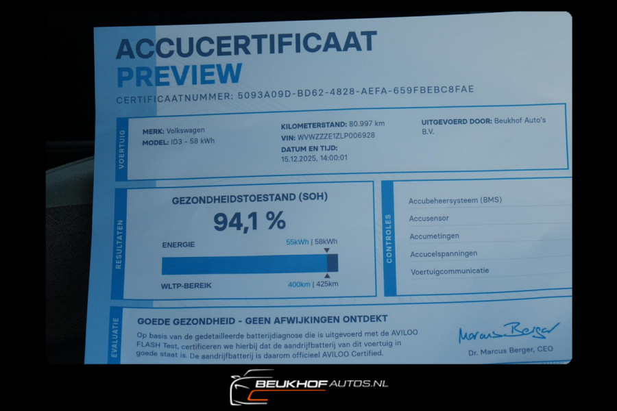 Volkswagen ID.3 First Plus 58 kWh Soh94% Carplay Adap Cruise