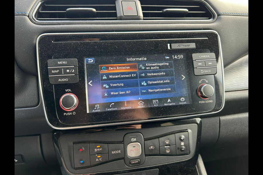 Nissan Leaf N-Connecta 40kWh Navi Ecc 360°Camera Adap.Cruise Pdc Keyless Blindspot Apple Carplay Android Auto Stoel+Stuurverwarming DAB Bluetooth Lmv Privacyglas Zeer compleet!