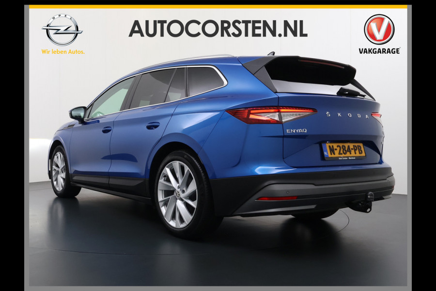 Škoda ENYAQ iV 80 Pano-Dak Adap.Cruise Trekhaak 360°Camera Elek.Stoelen+Memory+Verwarmd Apple Carplay Android Head-Up Display Led Stuur+Achterbankverwarming Elek.Achterklep Keyless advanced SOH 92% Zeer compleet! 1.000kg trekvermogen! 3-fase-11kw-thuisladen