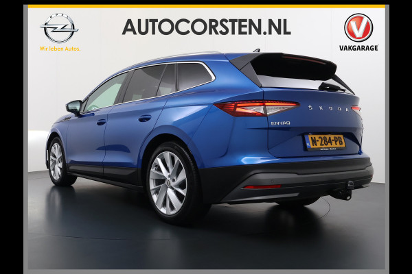 Škoda ENYAQ iV 80 Pano-Dak Adap.Cruise Trekhaak 360°Camera Elek.Stoelen+Memory+Verwarmd Apple Carplay Android Head-Up Display Led Stuur+Achterbankverwarming Elek.Achterklep Keyless advanced SOH 92% Zeer compleet! 1.000kg trekvermogen! 3-fase-11kw-thuisladen