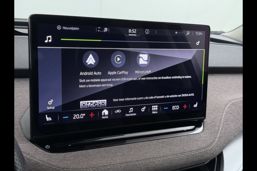 Škoda ENYAQ iV 80 Pano-Dak Adap.Cruise Trekhaak 360°Camera Elek.Stoelen+Memory+Verwarmd Apple Carplay Android Head-Up Display Led Stuur+Achterbankverwarming Elek.Achterklep Keyless advanced SOH 92% Zeer compleet! 1.000kg trekvermogen! 3-fase-11kw-thuisladen