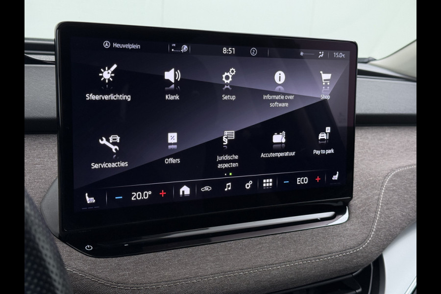 Škoda ENYAQ iV 80 Pano-Dak Adap.Cruise Trekhaak 360°Camera Elek.Stoelen+Memory+Verwarmd Apple Carplay Android Head-Up Display Led Stuur+Achterbankverwarming Elek.Achterklep Keyless advanced SOH 92% Zeer compleet! 1.000kg trekvermogen! 3-fase-11kw-thuisladen