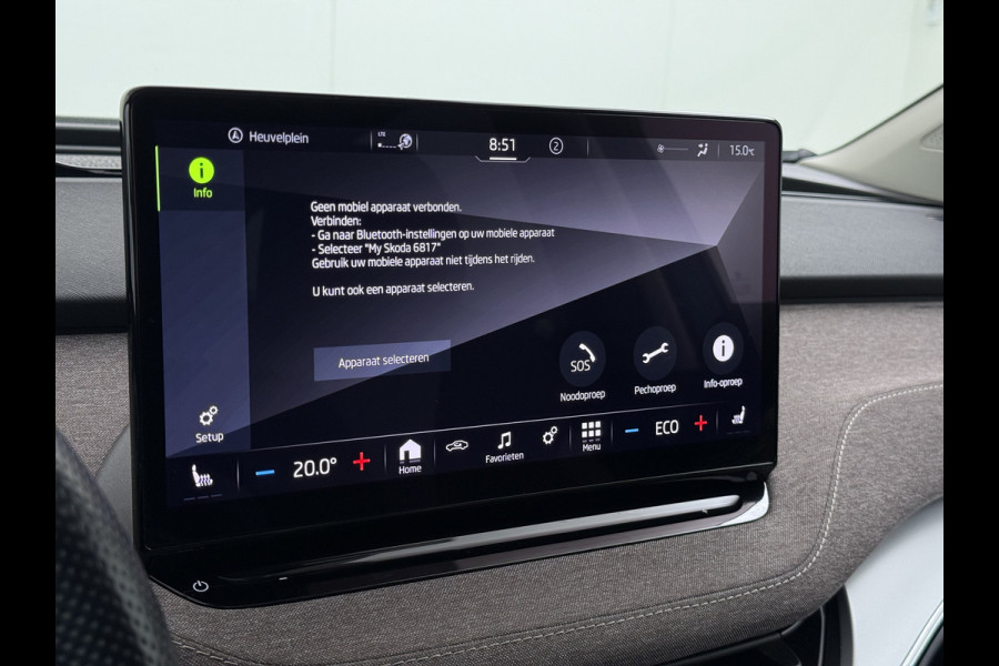 Škoda ENYAQ iV 80 Pano-Dak Adap.Cruise Trekhaak 360°Camera Elek.Stoelen+Memory+Verwarmd Apple Carplay Android Head-Up Display Led Stuur+Achterbankverwarming Elek.Achterklep Keyless advanced SOH 92% Zeer compleet! 1.000kg trekvermogen! 3-fase-11kw-thuisladen