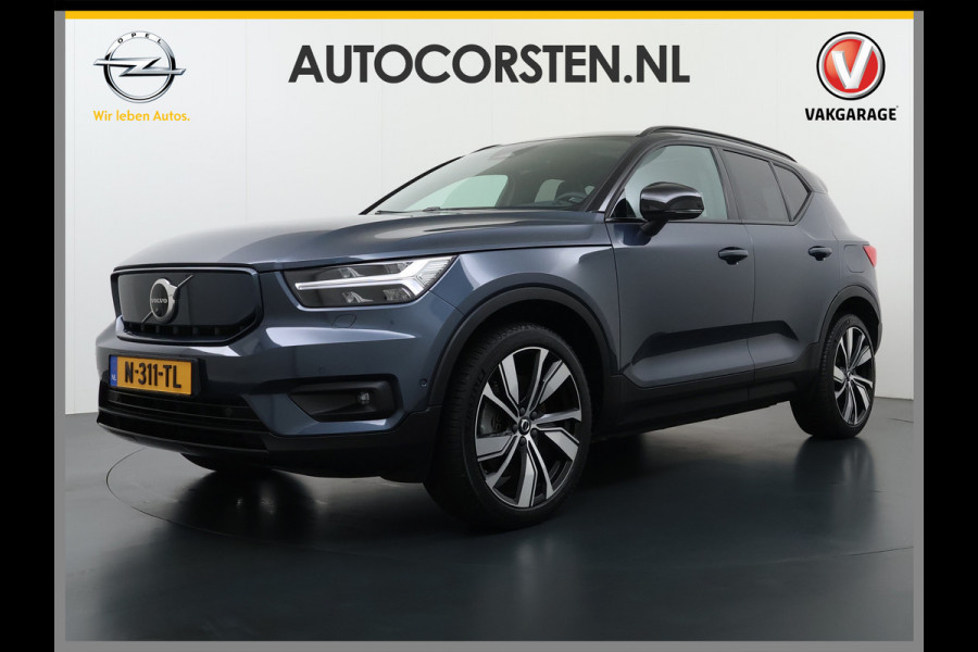 Volvo XC40 232pk *gereserveerd* Recharge Pro 70KwH Pano-Dak SOH 95% Adaptive-Cruise 20" Elektr.-Leer/Alcantara+Verwarmd+Memory Warmtepomp H Led Elek.Achterklep Keyless Full Led Origineel NLse auto! € 54.000,- nieuw. 1e Eigenaar Origineel Nederlandse Auto Dealeronderhouden 1.500KG -Trekvermogen