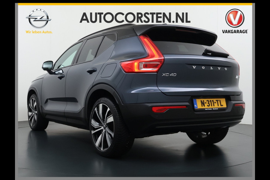 Volvo XC40 232pk *gereserveerd* Recharge Pro 70KwH Pano-Dak SOH 95% Adaptive-Cruise 20" Elektr.-Leer/Alcantara+Verwarmd+Memory Warmtepomp H Led Elek.Achterklep Keyless Full Led Origineel NLse auto! € 54.000,- nieuw. 1e Eigenaar Origineel Nederlandse Auto Dealeronderhouden 1.500KG -Trekvermogen