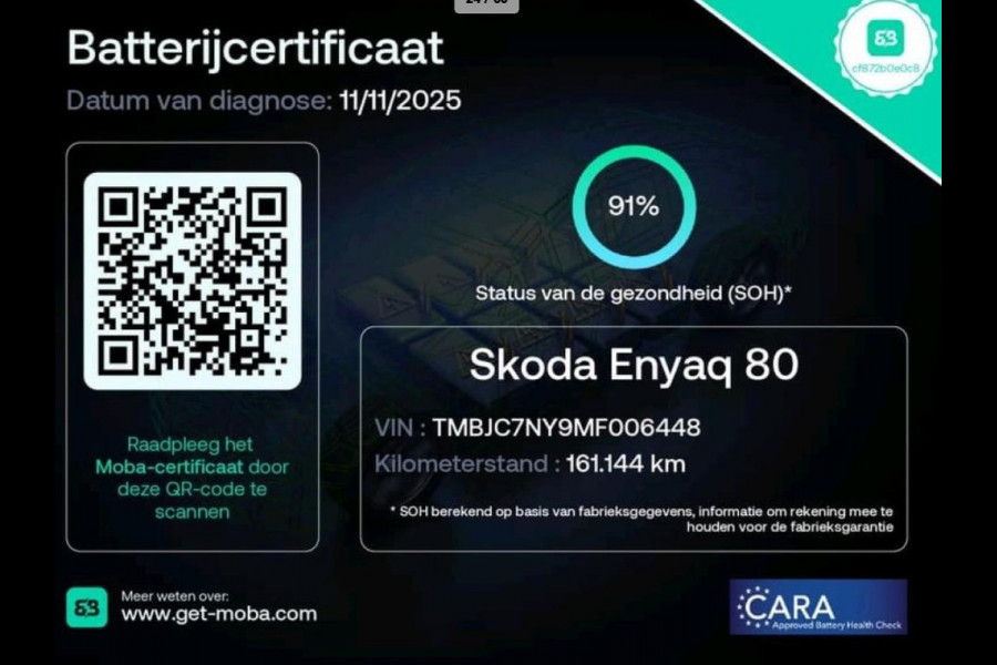 Škoda ENYAQ iV 80 SPORTLINE 91% SOH PANO|Dodehoek|360Cam|Memory|