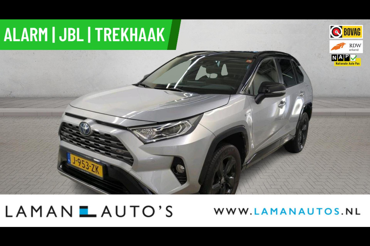Toyota RAV4 2.5 Hybrid 218pk Bi-Tone | Alarm JBL CarPlay Halfleder Trekhaak ECC Nav 18" LMV ACC Camera Metallic | Hybrid Voorschoten