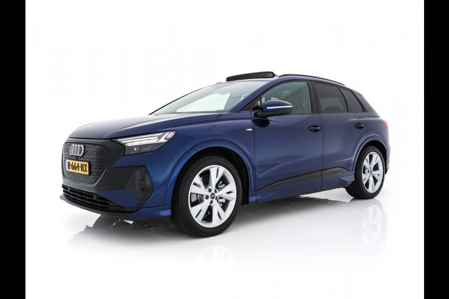 Audi Q4 e-tron 40 S-Line Competition Launch edition 77 kWh [ 3-Fase ] {SOH-87%} (INCL-BTW) *HEAT-PUMP | PANO | LEATHER-FABRIC | MATRIX-LED | ADAPTIVE-CRUISE | HEATED-SPORTSEATS | AMBIENT-LIGHT | DIGI-COCKPIT | CAMERA | KEYLESS | NAVI-FULLMAP | ...