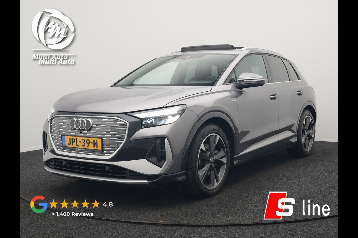Audi Q4 e-tron 50 quattro S-Line 77 kWh 299pk Dealer O.H. INCL BTW | Panodak | Lederen Sportstoelen Verwarmd | 20"L.M  | Navigatie | Cruise Control | Virtual | DAB | Taifungrau Metallic |