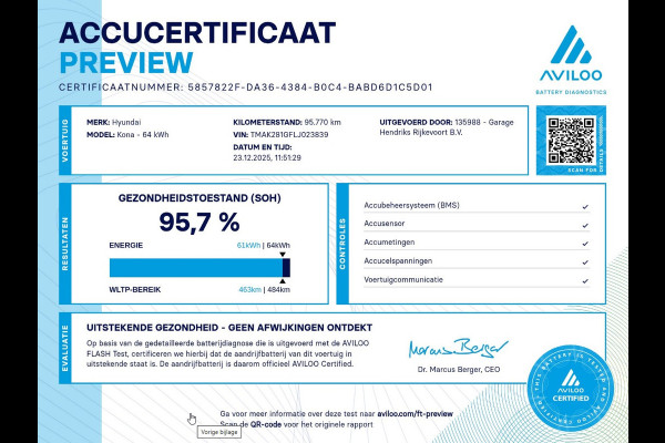 Hyundai Kona EV Comfort 64 kWh | SOH: 95,7% | 3 Fase | Warmtepomp | occasion