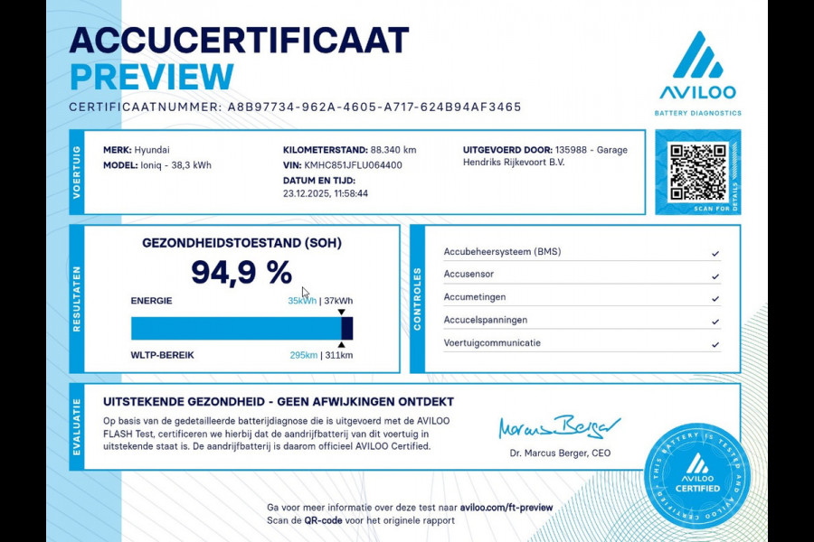 Hyundai IONIQ Comfort EV 38 kWh | SOH: 94,9% | occasion