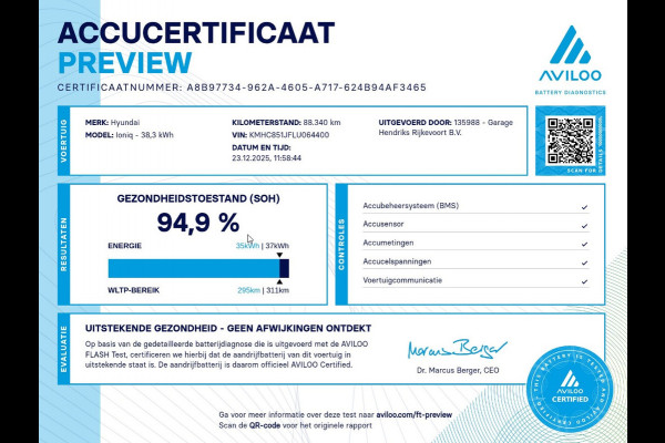 Hyundai IONIQ Comfort EV 38 kWh | SOH: 94,9% | occasion