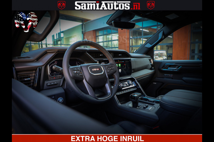 GMC Sierra AT4 6.2 V8 4X4 | VIRTUAL COCKPIT | HUD | BOM VOL | DC | RAM DEALER NEDERLAND | Dubbele Cabine met Royale 5 Zitplaatsen | BPM vrij | Nu Leverbaar uit Voorraad | Voorraad Nr 248378 |