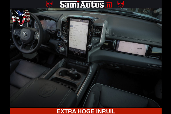 Dodge Ram 1500 GEEN MEERPRIJS | ALL IN | HELLCAT WHEELS | WIDE BODY | Laramie Night | 420Pk 636 Nn | Extra Groot Scherm + Passagiers Scher Comfortabele Dubbele Cabine met Royale 5 Zitplaatsen | Nu Leverbaar uit Voorraad | Voorraad Nr 2223 - 5047