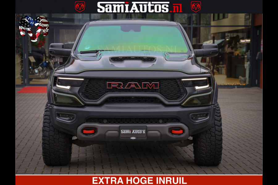 Dodge Ram 1500 TRX OLEA GREEN HELLCAT 6.2 V8 712PK | CARBON PACK | RODE STIKSELS | BOM VOL | 4PLAY WHEELS | DUBBELE CABINE | 5 PERSOONS DC | DE MOOISTE VAN NL |
