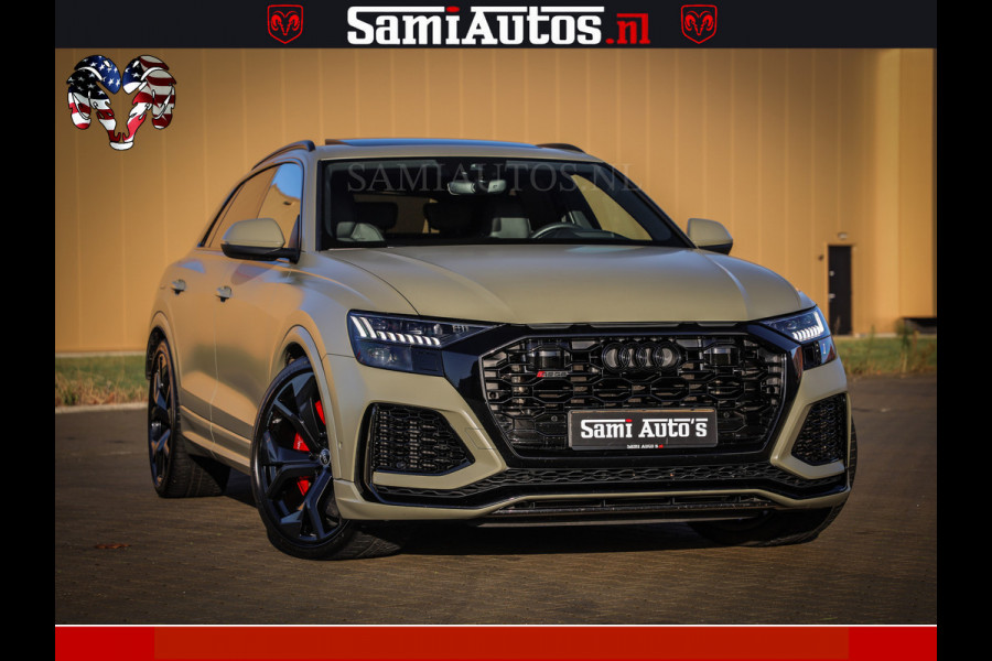 Audi RS Q8 RSQ8 600PK 4.0 TFSI | MATT OLIVE GREEN | QUATTRO | MEGA VOLLE RSQ8 | BANG & OLUFSEN | HUD | 4 WIELBESTURING | 23 INCH AUDI SPORT WHEELS | RS BEKLEDING ZWART | PANO | SOFTCLOSE | De Lamborghini Urus en Audi RS Q8 zijn beide supersnelle SUV's met dezelfde basis (4.0L V8 twin-turbo motor van de VW Group)