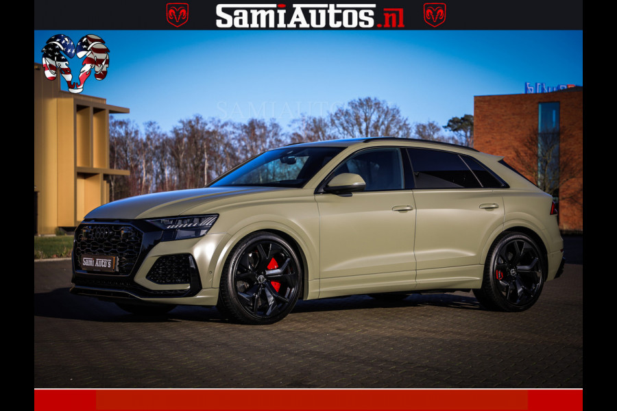 Audi RS Q8 RSQ8 600PK 4.0 TFSI | MATT OLIVE GREEN | QUATTRO | MEGA VOLLE RSQ8 | BANG & OLUFSEN | HUD | 4 WIELBESTURING | 23 INCH AUDI SPORT WHEELS | RS BEKLEDING ZWART | PANO | SOFTCLOSE | De Lamborghini Urus en Audi RS Q8 zijn beide supersnelle SUV's met dezelfde basis (4.0L V8 twin-turbo motor van de VW Group)