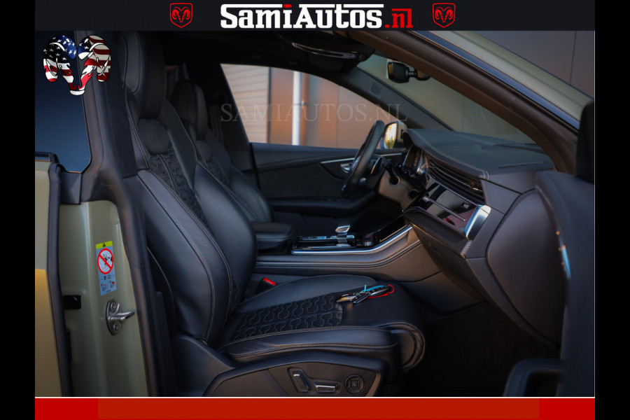 Audi RS Q8 RSQ8 600PK 4.0 TFSI | MATT OLIVE GREEN | QUATTRO | MEGA VOLLE RSQ8 | BANG & OLUFSEN | HUD | 4 WIELBESTURING | 23 INCH AUDI SPORT WHEELS | RS BEKLEDING ZWART | PANO | SOFTCLOSE | De Lamborghini Urus en Audi RS Q8 zijn beide supersnelle SUV's met dezelfde basis (4.0L V8 twin-turbo motor van de VW Group)