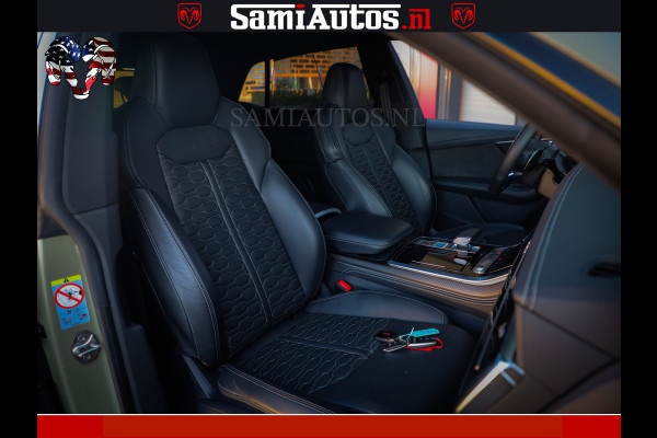 Audi RS Q8 RSQ8 600PK 4.0 TFSI | MATT OLIVE GREEN | QUATTRO | MEGA VOLLE RSQ8 | BANG & OLUFSEN | HUD | 4 WIELBESTURING | 23 INCH AUDI SPORT WHEELS | RS BEKLEDING ZWART | PANO | SOFTCLOSE | De Lamborghini Urus en Audi RS Q8 zijn beide supersnelle SUV's met dezelfde basis (4.0L V8 twin-turbo motor van de VW Group)