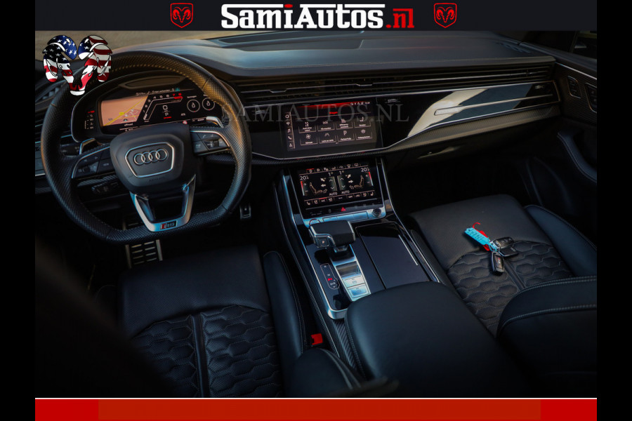 Audi RS Q8 RSQ8 600PK 4.0 TFSI | MATT OLIVE GREEN | QUATTRO | MEGA VOLLE RSQ8 | BANG & OLUFSEN | HUD | 4 WIELBESTURING | 23 INCH AUDI SPORT WHEELS | RS BEKLEDING ZWART | PANO | SOFTCLOSE | De Lamborghini Urus en Audi RS Q8 zijn beide supersnelle SUV's met dezelfde basis (4.0L V8 twin-turbo motor van de VW Group)