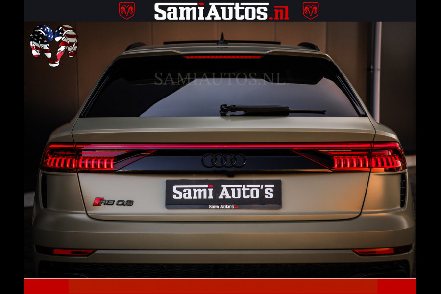 Audi RS Q8 RSQ8 600PK 4.0 TFSI | MATT OLIVE GREEN | QUATTRO | MEGA VOLLE RSQ8 | BANG & OLUFSEN | HUD | 4 WIELBESTURING | 23 INCH AUDI SPORT WHEELS | RS BEKLEDING ZWART | PANO | SOFTCLOSE | De Lamborghini Urus en Audi RS Q8 zijn beide supersnelle SUV's met dezelfde basis (4.0L V8 twin-turbo motor van de VW Group)