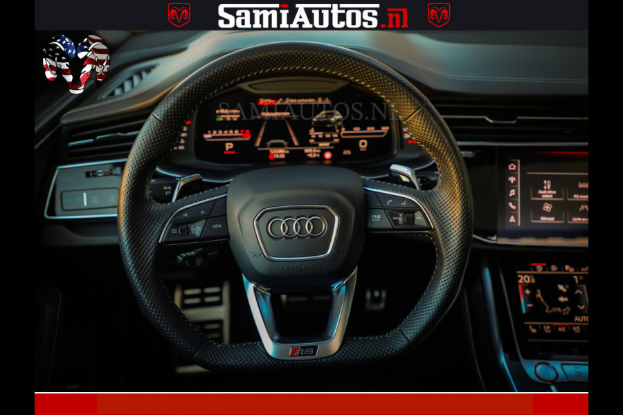 Audi RS Q8 RSQ8 600PK 4.0 TFSI | MATT OLIVE GREEN | QUATTRO | MEGA VOLLE RSQ8 | BANG & OLUFSEN | HUD | 4 WIELBESTURING | 23 INCH AUDI SPORT WHEELS | RS BEKLEDING ZWART | PANO | SOFTCLOSE | De Lamborghini Urus en Audi RS Q8 zijn beide supersnelle SUV's met dezelfde basis (4.0L V8 twin-turbo motor van de VW Group)