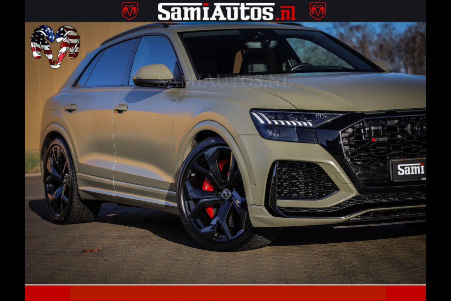 Audi RS Q8 RSQ8 600PK 4.0 TFSI | MATT OLIVE GREEN | QUATTRO | MEGA VOLLE RSQ8 | BANG & OLUFSEN | HUD | 4 WIELBESTURING | 23 INCH AUDI SPORT WHEELS | RS BEKLEDING ZWART | PANO | SOFTCLOSE | De Lamborghini Urus en Audi RS Q8 zijn beide supersnelle SUV's met dezelfde basis (4.0L V8 twin-turbo motor van de VW Group)