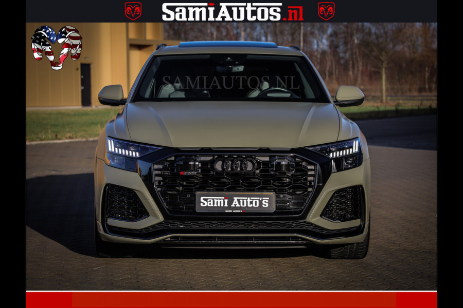 Audi RS Q8 RSQ8 600PK 4.0 TFSI | MATT OLIVE GREEN | QUATTRO | MEGA VOLLE RSQ8 | BANG & OLUFSEN | HUD | 4 WIELBESTURING | 23 INCH AUDI SPORT WHEELS | RS BEKLEDING ZWART | PANO | SOFTCLOSE | De Lamborghini Urus en Audi RS Q8 zijn beide supersnelle SUV's met dezelfde basis (4.0L V8 twin-turbo motor van de VW Group)