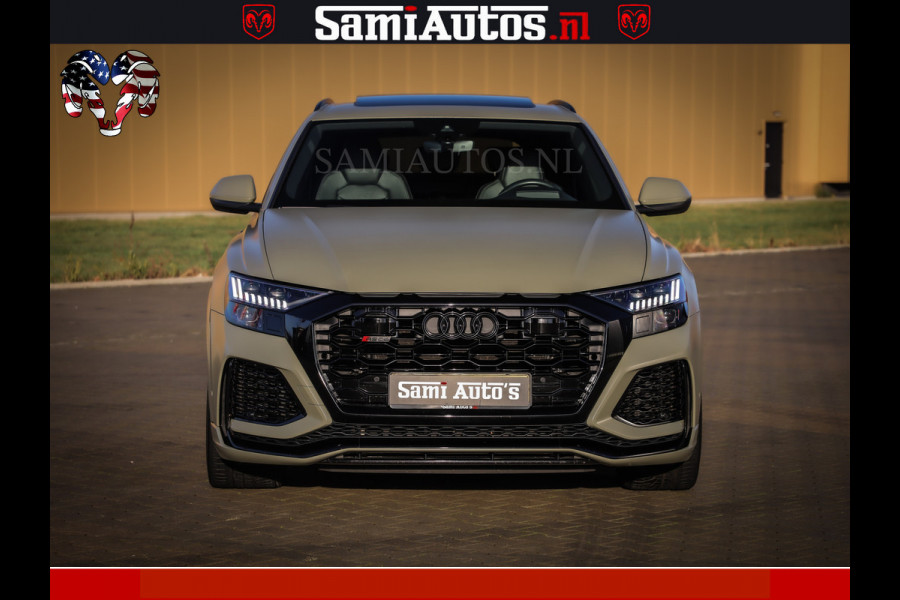 Audi RS Q8 RSQ8 600PK 4.0 TFSI | MATT OLIVE GREEN | QUATTRO | MEGA VOLLE RSQ8 | BANG & OLUFSEN | HUD | 4 WIELBESTURING | 23 INCH AUDI SPORT WHEELS | RS BEKLEDING ZWART | PANO | SOFTCLOSE | De Lamborghini Urus en Audi RS Q8 zijn beide supersnelle SUV's met dezelfde basis (4.0L V8 twin-turbo motor van de VW Group)
