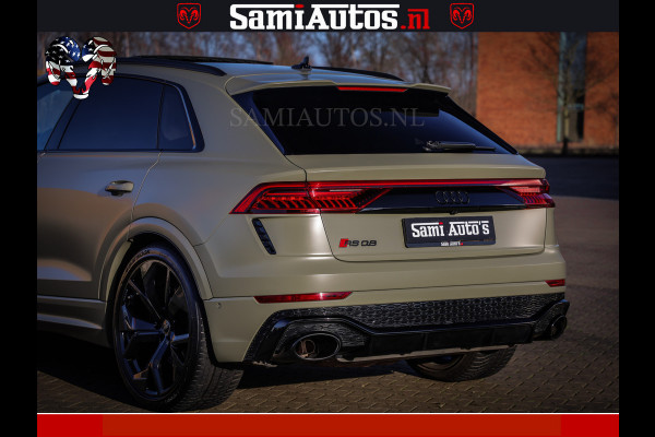 Audi RS Q8 RSQ8 600PK 4.0 TFSI | MATT OLIVE GREEN | QUATTRO | MEGA VOLLE RSQ8 | BANG & OLUFSEN | HUD | 4 WIELBESTURING | 23 INCH AUDI SPORT WHEELS | RS BEKLEDING ZWART | PANO | SOFTCLOSE | De Lamborghini Urus en Audi RS Q8 zijn beide supersnelle SUV's met dezelfde basis (4.0L V8 twin-turbo motor van de VW Group)