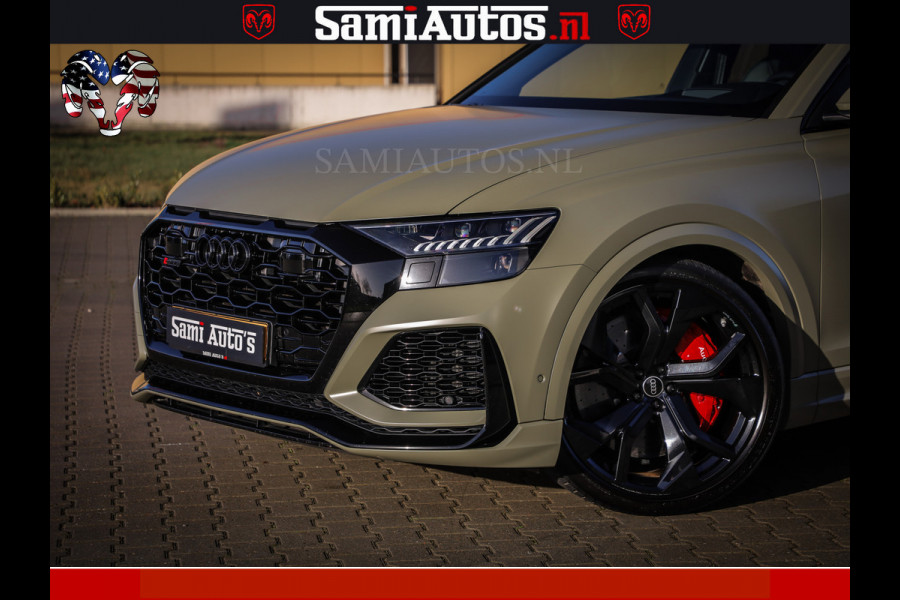 Audi RS Q8 RSQ8 600PK 4.0 TFSI | MATT OLIVE GREEN | QUATTRO | MEGA VOLLE RSQ8 | BANG & OLUFSEN | HUD | 4 WIELBESTURING | 23 INCH AUDI SPORT WHEELS | RS BEKLEDING ZWART | PANO | SOFTCLOSE | De Lamborghini Urus en Audi RS Q8 zijn beide supersnelle SUV's met dezelfde basis (4.0L V8 twin-turbo motor van de VW Group)
