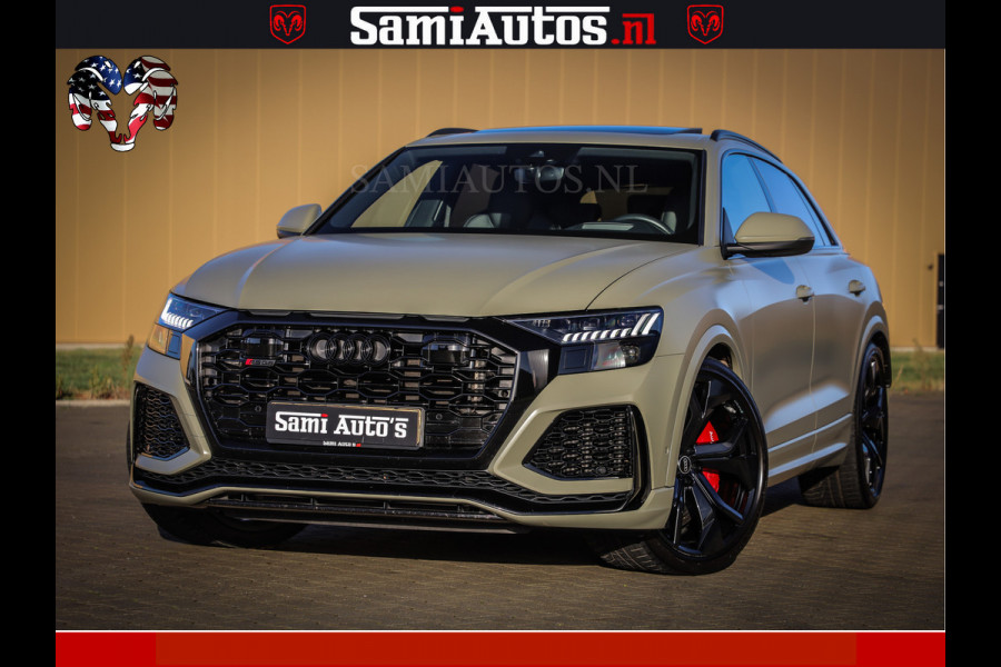 Audi RS Q8 RSQ8 600PK 4.0 TFSI | MATT OLIVE GREEN | QUATTRO | MEGA VOLLE RSQ8 | BANG & OLUFSEN | HUD | 4 WIELBESTURING | 23 INCH AUDI SPORT WHEELS | RS BEKLEDING ZWART | PANO | SOFTCLOSE | De Lamborghini Urus en Audi RS Q8 zijn beide supersnelle SUV's met dezelfde basis (4.0L V8 twin-turbo motor van de VW Group)