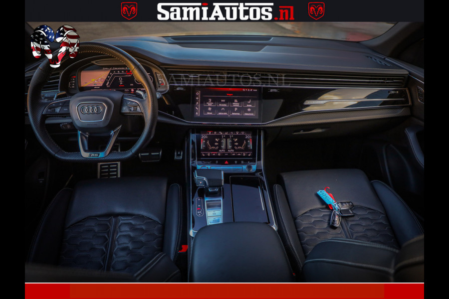 Audi RS Q8 RSQ8 600PK 4.0 TFSI | MATT OLIVE GREEN | QUATTRO | MEGA VOLLE RSQ8 | BANG & OLUFSEN | HUD | 4 WIELBESTURING | 23 INCH AUDI SPORT WHEELS | RS BEKLEDING ZWART | PANO | SOFTCLOSE | De Lamborghini Urus en Audi RS Q8 zijn beide supersnelle SUV's met dezelfde basis (4.0L V8 twin-turbo motor van de VW Group)