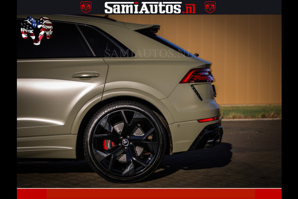 Audi RS Q8 RSQ8 600PK 4.0 TFSI | MATT OLIVE GREEN | QUATTRO | MEGA VOLLE RSQ8 | BANG & OLUFSEN | HUD | 4 WIELBESTURING | 23 INCH AUDI SPORT WHEELS | RS BEKLEDING ZWART | PANO | SOFTCLOSE | De Lamborghini Urus en Audi RS Q8 zijn beide supersnelle SUV's met dezelfde basis (4.0L V8 twin-turbo motor van de VW Group)
