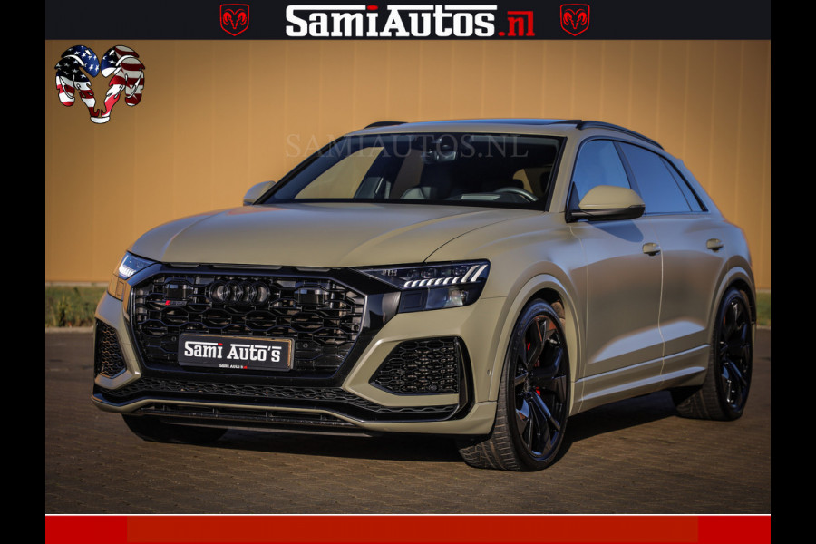 Audi RS Q8 RSQ8 600PK 4.0 TFSI | MATT OLIVE GREEN | QUATTRO | MEGA VOLLE RSQ8 | BANG & OLUFSEN | HUD | 4 WIELBESTURING | 23 INCH AUDI SPORT WHEELS | RS BEKLEDING ZWART | PANO | SOFTCLOSE | De Lamborghini Urus en Audi RS Q8 zijn beide supersnelle SUV's met dezelfde basis (4.0L V8 twin-turbo motor van de VW Group)