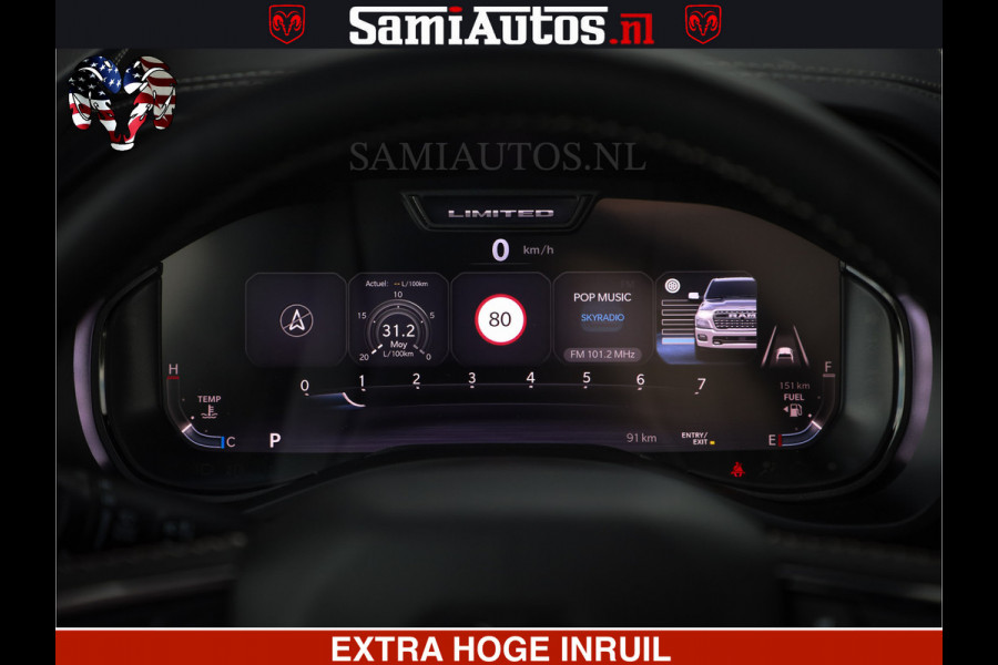 Dodge Ram 1500 Limited SPORT H.O 540HP 706Nm | Massage + Full Option | De Meest Luxe en Volle Pick-Up in zijn Klasse | Comfortabele Dubbele Cabine met Royale 5 Zitplaatsen | BPM vrij | Nu Leverbaar uit Voorraad | Voorraad Nr 2331
