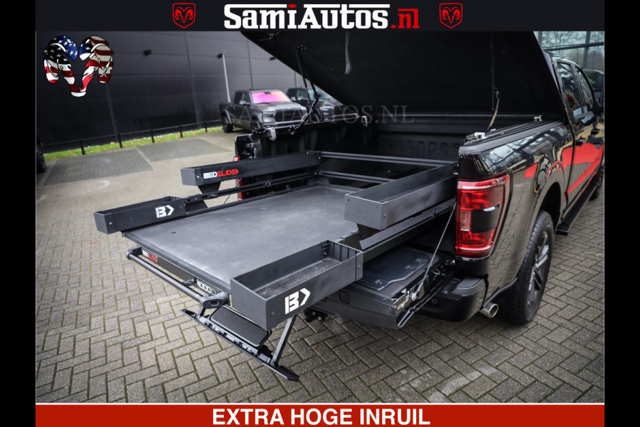 Dodge Ram FORD F150 BLACK OPS | 5.0 V8 406PK | 360 CAMERA | UITLAAT KLEP | BEDSLIDE | CREW CAB | LEDER | CREW CAB | DUBBELE CABINE | 5 PERSOONS | DC | GRIJSKENTEKEN |