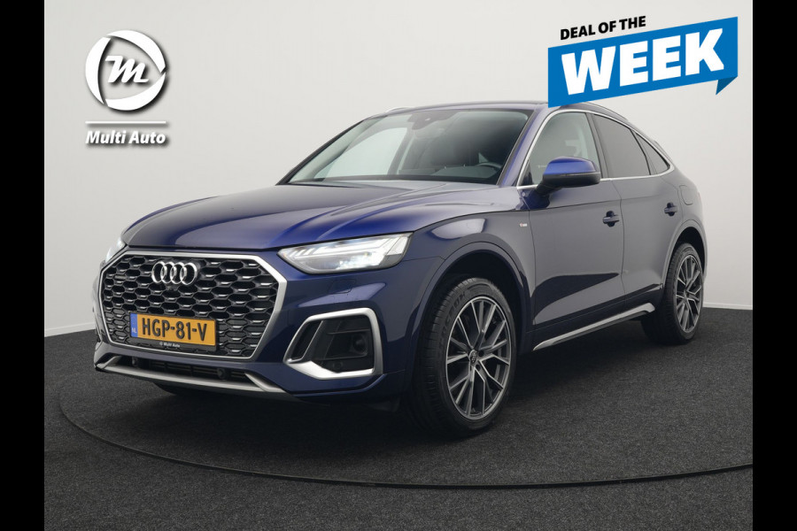 Audi Q5 Sportback 55 TFSI e Quattro S Line Plug in Hybrid 367pk PHEV | Trekhaak af Fabriek | Alcantara Sportstoelen Verwarmd | Adaptive Cruise | Apple Carplay | Virtual | Navigatie | Camera | DAB |