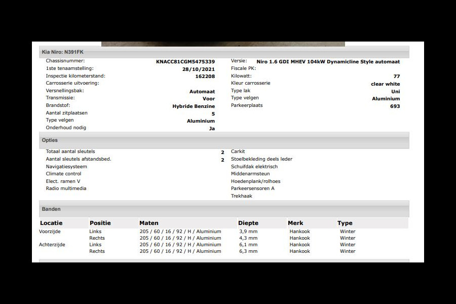 Kia Niro 1.6 GDi Hybrid ExecutiveLine / Schuifdak / Trekhaak / Navigatie / Airco-ecc./ 1/2Leder / Radio multimedia / Apk 10-2027