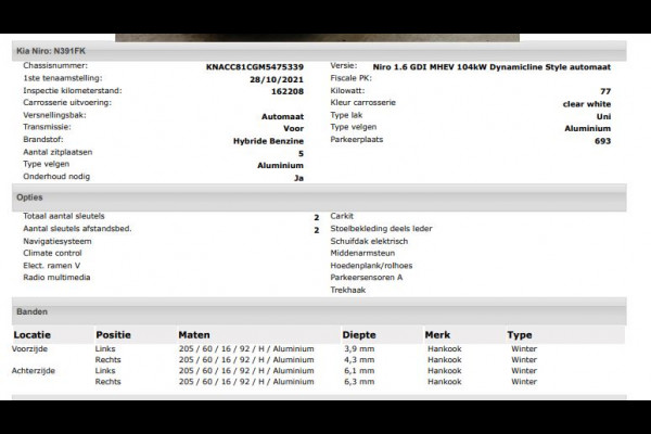 Kia Niro 1.6 GDi Hybrid ExecutiveLine / Schuifdak / Trekhaak / Navigatie / Airco-ecc./ 1/2Leder / Radio multimedia / Apk 10-2027