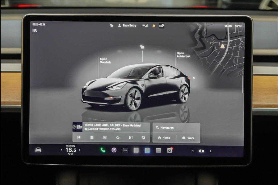 Tesla Model 3 RWD Autopilot ACC Stuurverwarm. PDC Leer Navi Panoramadak 360° Elektr. achterklep Stoelverwarming voor & achter Climate voor & achter LM velgen BTW auto! Nieuw!