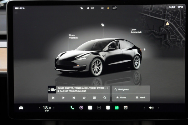 Tesla Model 3 RWD Autopilot ACC Stuurverwarm. PDC Leer Navi Panoramadak 360° Elektr. achterklep Stoelverwarming voor & achter Climate voor & achter LM velgen BTW auto! Nieuw!