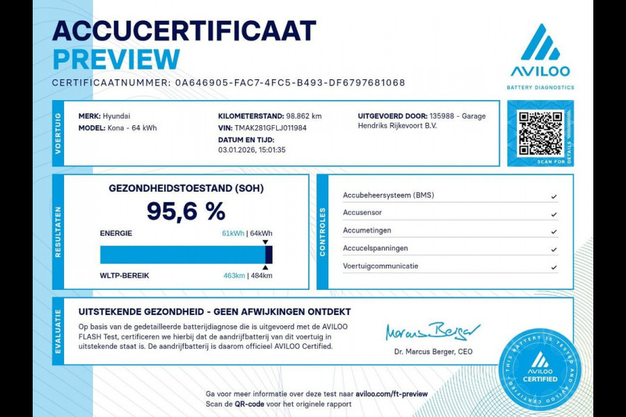 Hyundai Kona EV Comfort 64 kWh | SOH: 95,6% | 3 Fase | Warmtepomp | Navi | Adaptive CC | Climate | occasion