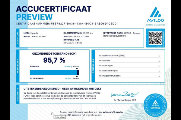 Hyundai Kona EV Comfort 64 kWh | SOH: 95,7% | 3 Fase | Warmtepomp | occasion