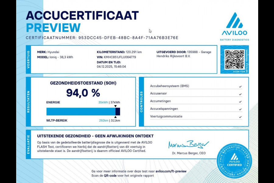 Hyundai IONIQ Comfort EV 38 kWh | SOH: 94% | 311km WLTP | Climate | Adaptive CC | Full LED | Navi | occasion